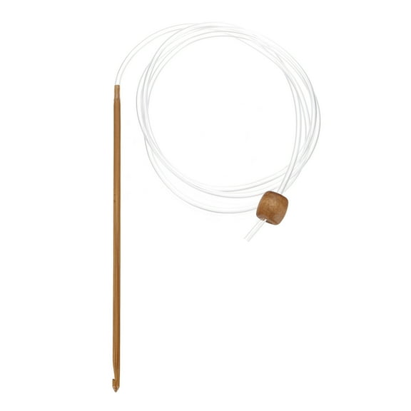 Bamboo Tunisian Circular Crochet Hook 3.5mm (US E/4) Afghan Wood Knitting Hook Needles with Cable and Bead End for Weave Crocheting Craft Yarn Brown