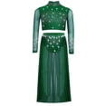 thumbnail image 3 of TiaoBug Modern Dance Dress for Girls Shiny Rhinestone Long Sleeve Crop Top with Skirt Lyrical Dance Outfits Green 10, 3 of 6