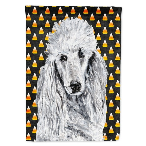 White Standard Poodle Candy Corn Halloween House Flag