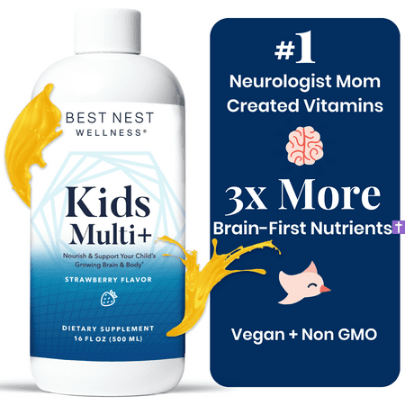 Best Nest Wellness Kids Liquid Multi+, Liquid Multivitamins, Immune Support, Strawberry, 16 oz