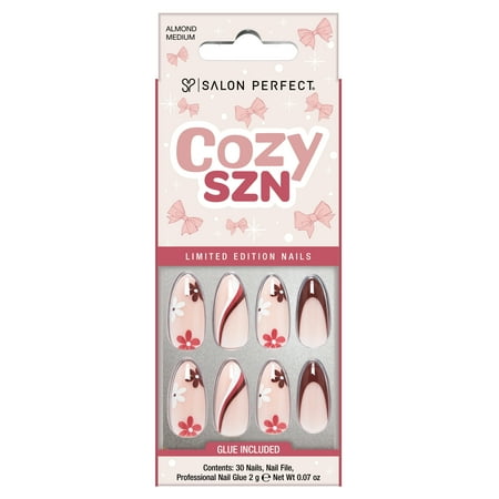 Salon Perfect Halloween Fall Artificial Fake Press On Nails, 399 Matte Flower Swirl, Medium Almond, File, Glue and Prep Pad Included, 30 Nails