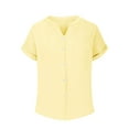 thumbnail image 3 of Women Shirts Womens Blouses Casual Tops Batwing Sleeve Pocket Patched Shirt Casual Work T Shirts Double Layer Wrinkled Fabric,Yellow Women Shirts XXXL, 3 of 9