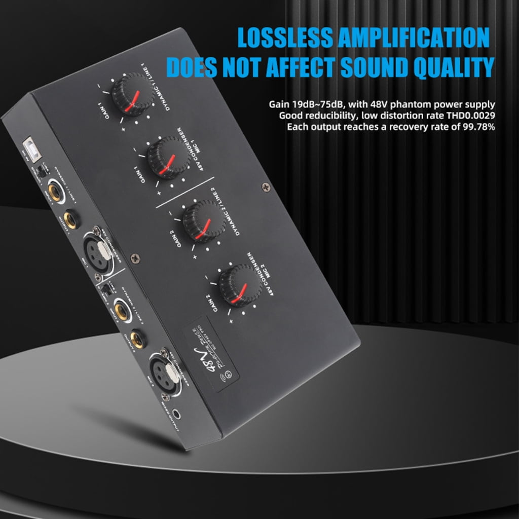 Double Channel Microphone Preamp for Dynamic and Condenser Mics with 50dB
