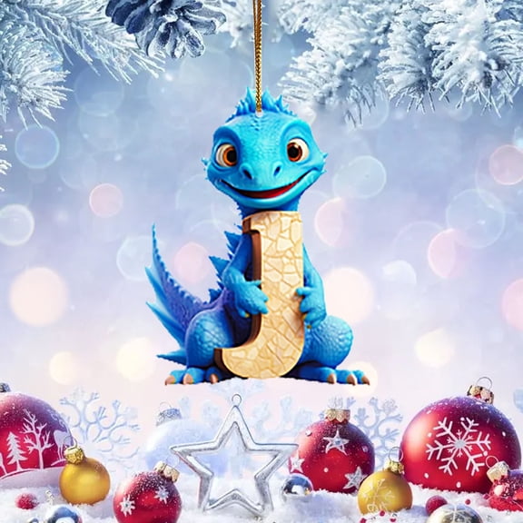 26 Letter Christmas Ornaments Alphabet Dinosaur Pendant Acrylic Christmas Tree Decorations Personalized A to Z Hanging Decor for Kids Xmas Gift, 2D