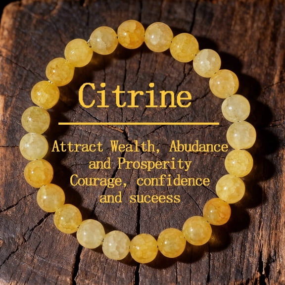 Natural Citrine Beaded Bracelet for Men Women, Smooth Round Yellow Crystal Stone Bracelet