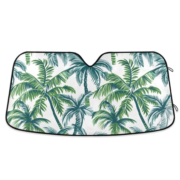 Tropical Palm Tree and Leaves Car Windshield Sun Shade Foldable Car Front Window Visor Heat and UV Protection 53x23.5