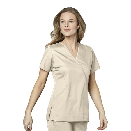 

WonderWORK Women s Mock Wrap Solid Scrub Top