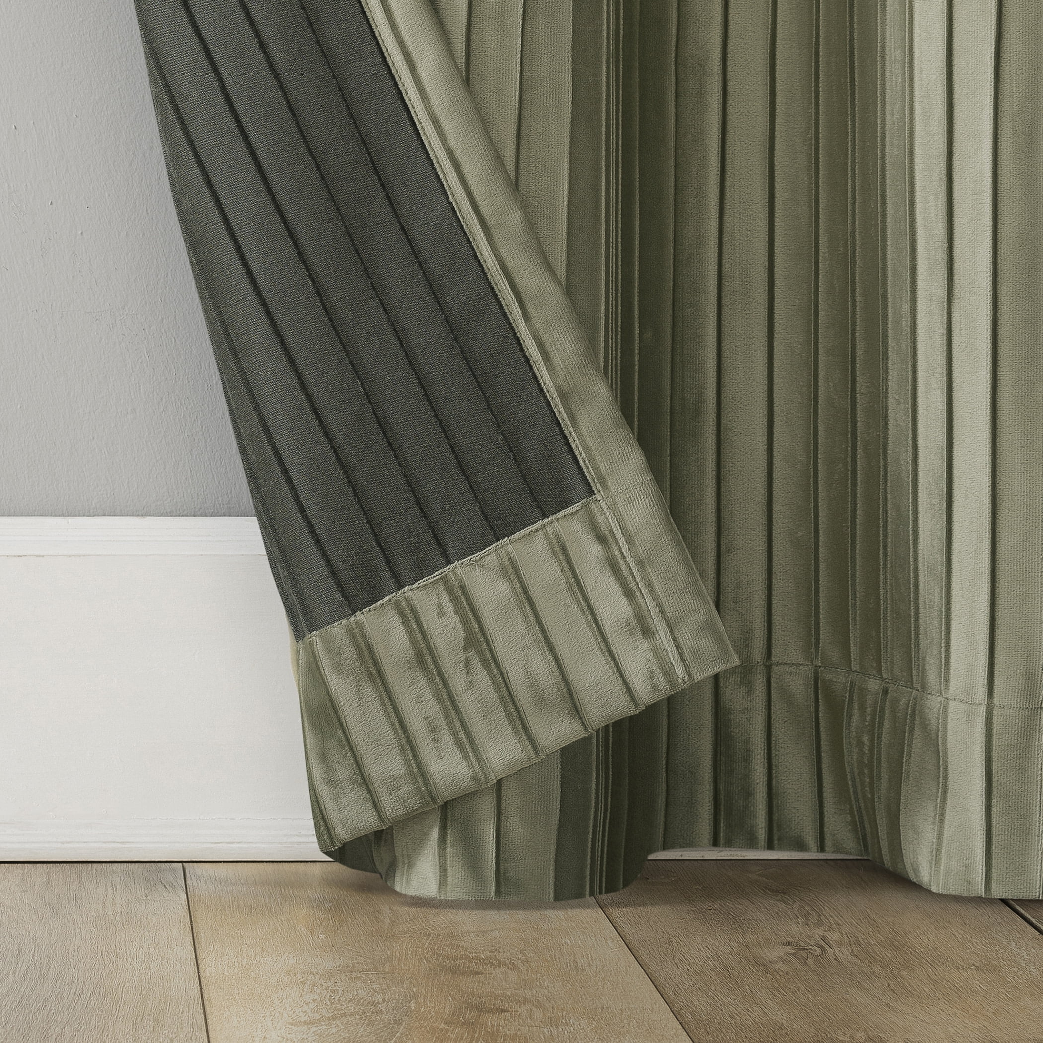 Sun Zero Cascade Pleated Velvet Blackout Grommet Curtain Panel, 40"X96", Sage Green