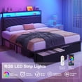 thumbnail image 6 of Lifezone Queen Bed Frame with 2-Tier Storage Headboard, USB Port and LED Light, 2 Storage Drawers, Grey, 6 of 8