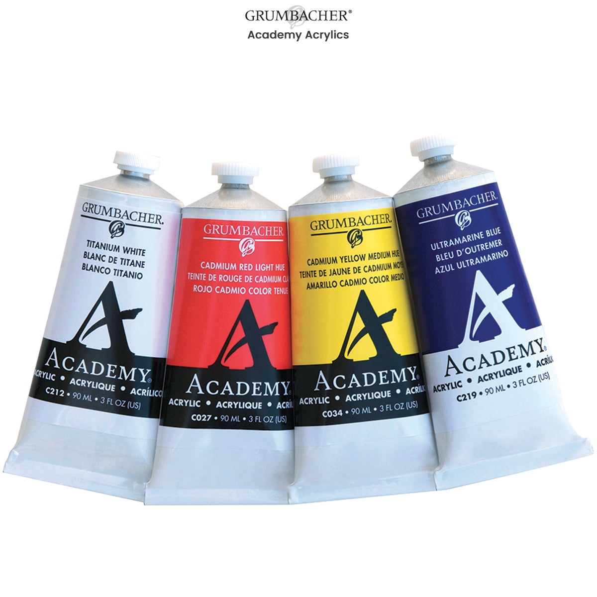 Grumbacher Academy Professional Acrylic Paint Set of 5 - 90ml Deep Colors - Artist Grade Acrylic Paint Set with Premium Pigments, Semi-Gloss Sheen, ASTM Lightfast Rating 1