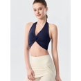 thumbnail image 6 of Women's Halter Twist Front T-Back Cropped Sports Tank Top Navy Blue M, 6 of 9