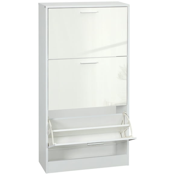 HOMCOM Narrow Shoe Storage Cabinet with 3 Flip Drawers and Adjustable Shelves