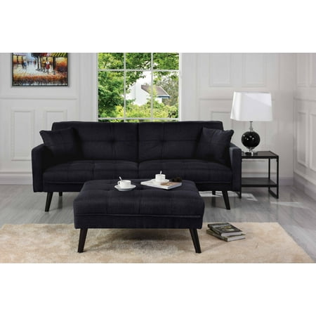 Mid-Century Modern Linen Fabric Futon Sofa Bed, Living Room Sleeper Couch