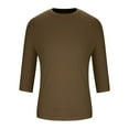 thumbnail image 3 of Iugvhana Men's 3/4 Sleeve T-Shirt Big and Tall Casual Solid Color Round Neck Blouses Shirts Relaxed Fit T Shirts Khaki S, 3 of 5