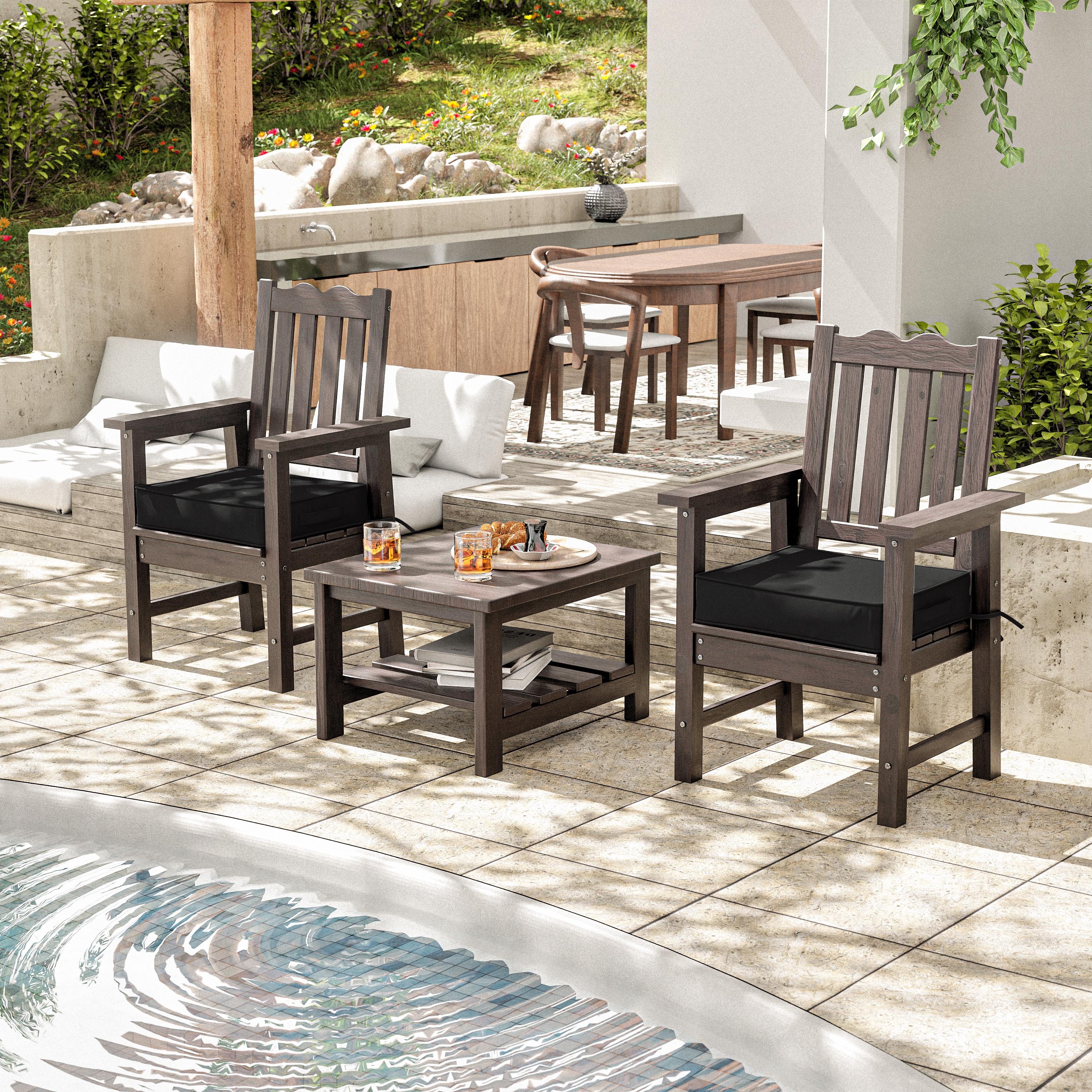 Pakunoda Outdoor Chair Cushions 19 X 19 X 4 Inch, 2-Piece Patio Seat Pad Cushions, Waterproof Outdoor Seat Cushions Square Corner with Handle and Ties, Black