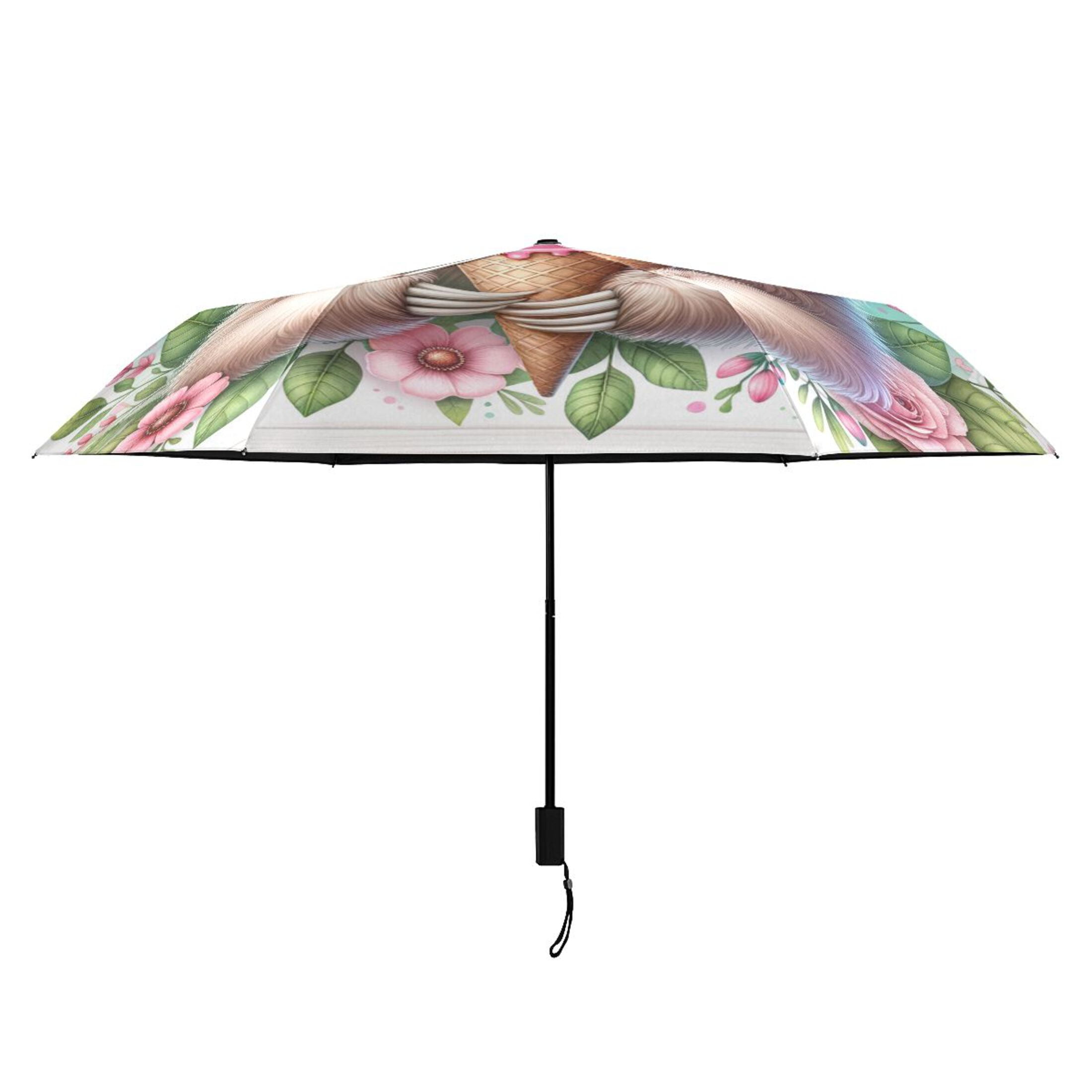 Compact Sun Umbrella Windproof Travel Umbrellas for Rain Strong Portable UV Protection Cute Sloth with Ice Cream