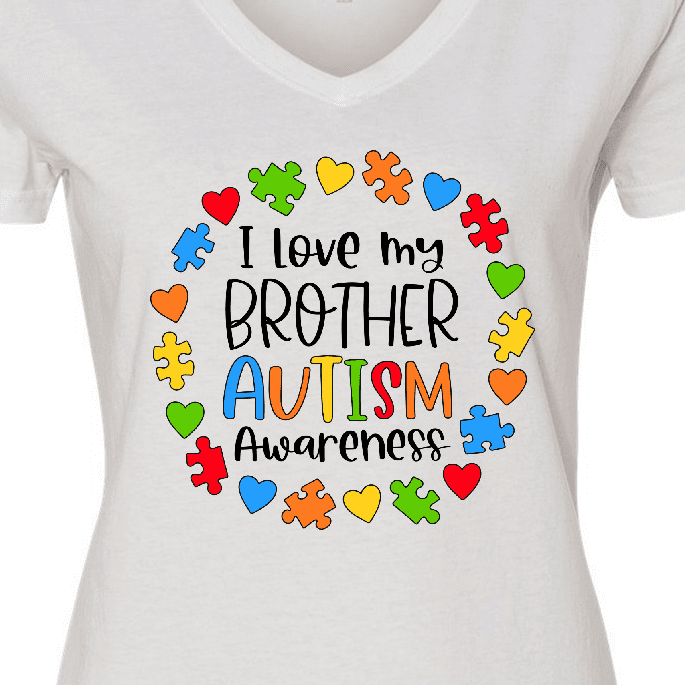 Inktastic I Love my Brother Autism Awareness Women's V-Neck T-Shirt