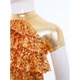 thumbnail image 6 of inlzdz Kids Girls Short Sleeve Metallic Mesh Tiered Sequined T-shirt Sparkly Club Party Dance Performance Wear Gold 10, 6 of 7