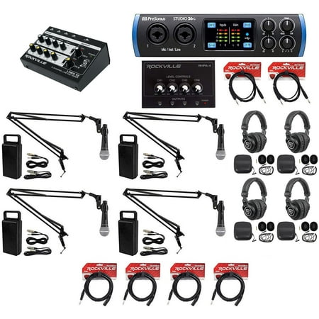 4-Person Podcast Podcasting Recording Kit w/Presonus STUDIO 26C Interface+Booms