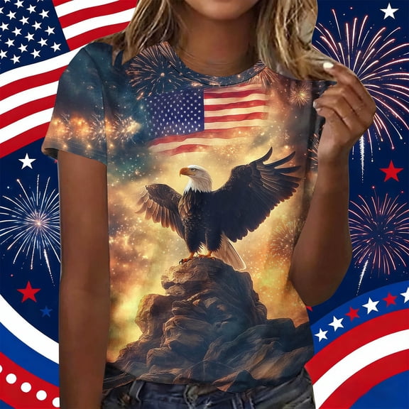 Goodtrade8 July 4th T Shirts for Women Short Sleeve Summer Pullover Independence Day Casual Graphic Crew Neck , Red White and Blue Red White and Blue Juniors Tops American Flag