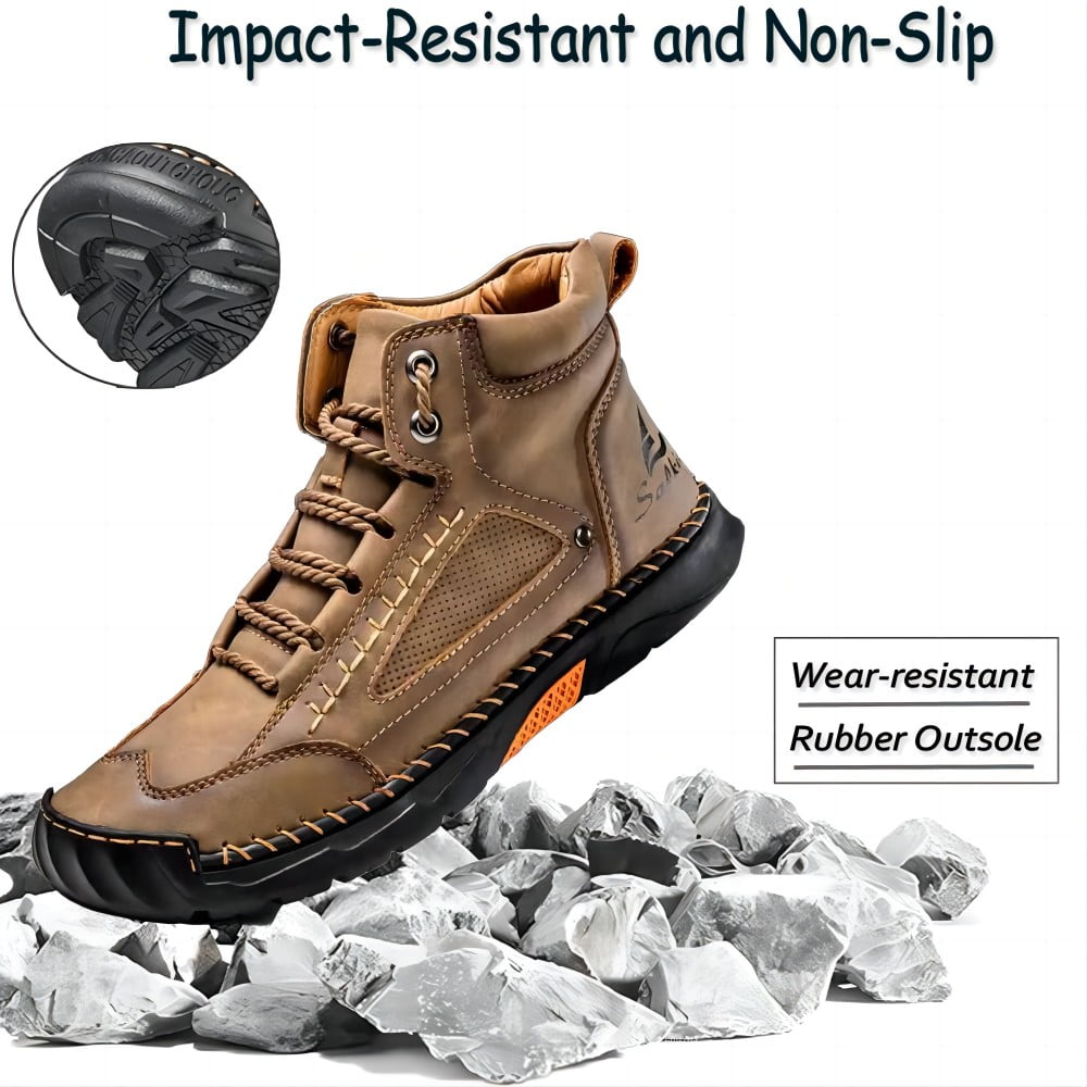 Men's Casual Leather Boots Handmade Lightweight Breathable Anti-slip Impact-resistant Sneakers Chukka Hiking Loafers Shoes Yellow 11.5 US