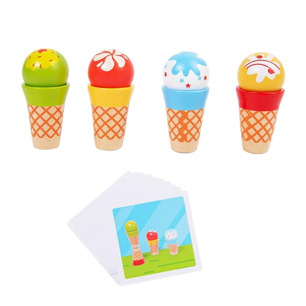4 Pieces Wooden Ice Cream Education Preschool Learning Food Toy Set for