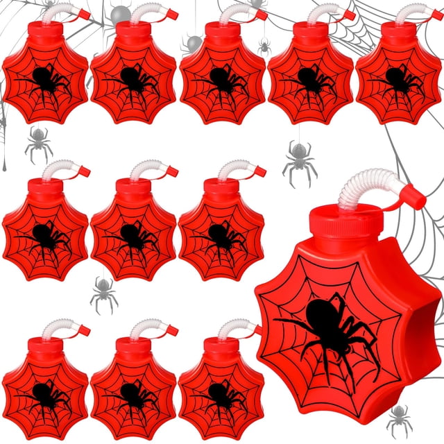 Vasos Teenyou Spider de 300 ml con tapas y pajitas, 12 juegos