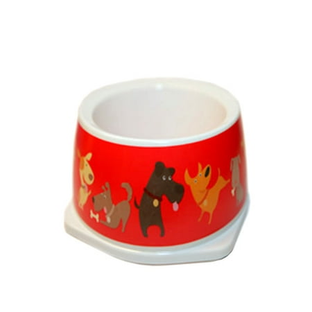 Cute Dog Print Pet Cat Dish Food Feeding Water Bowl 700Ml Red White 6