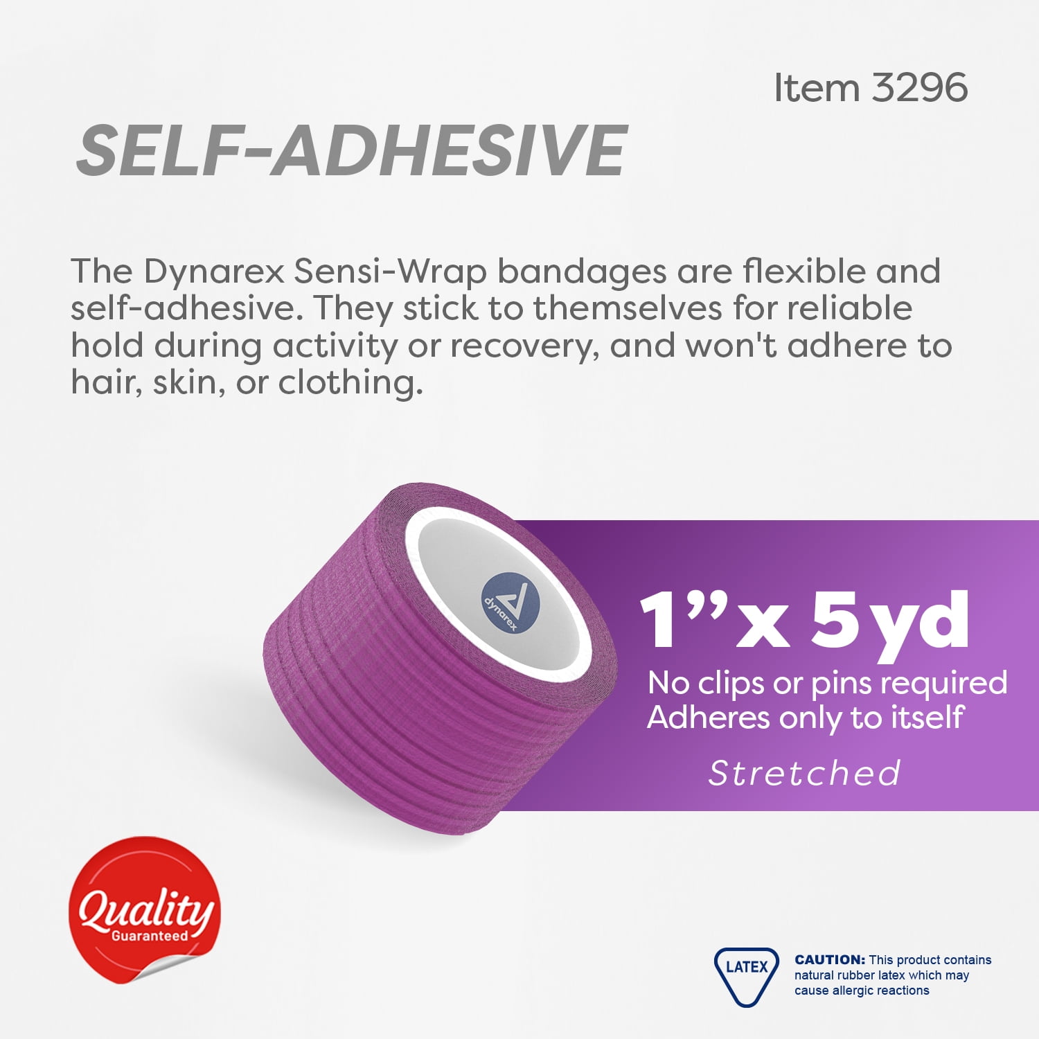 Dynarex Sensi-Wrap Self-Adhesive Bandages, 30-Pack, 1" x 5 yards, Purple, Latex, Colored Elastic Cohesive Athletic Tape, Tattoo Grip & Vet Wrap