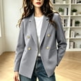 thumbnail image 2 of Women Double Breasted Blazer Jacket Long Sleeve Lapel Suit Coat Casual Business Work Outerwear Tops for Spring Autumn office Daily Wear S-3XL Gray, 2 of 5