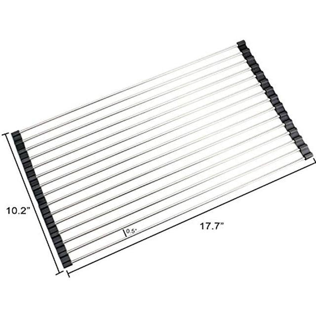 Amco 5222608 Roll up Dish Drying Over the Sink Rack Mat with Stainless Steel Wires 20.5-Inch-by-13.25-Inch Silver/Black 