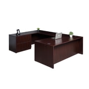 منتجات Boss Office مكتب على شكل حرف U مقاس 66 بوصة مع ملف جانبي من خشب الماهوجني