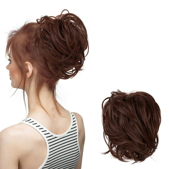 Mother'S Day Real Silk Wig, Messy Hair Bun Hair Pieces Curly Synthetic Updo Scrunchies Ponytail Extension for Women Black 1Pcs, Wig, Closure,Hair Bundles,Lace Frontal,Highlight Cap,Lace Front,Lace