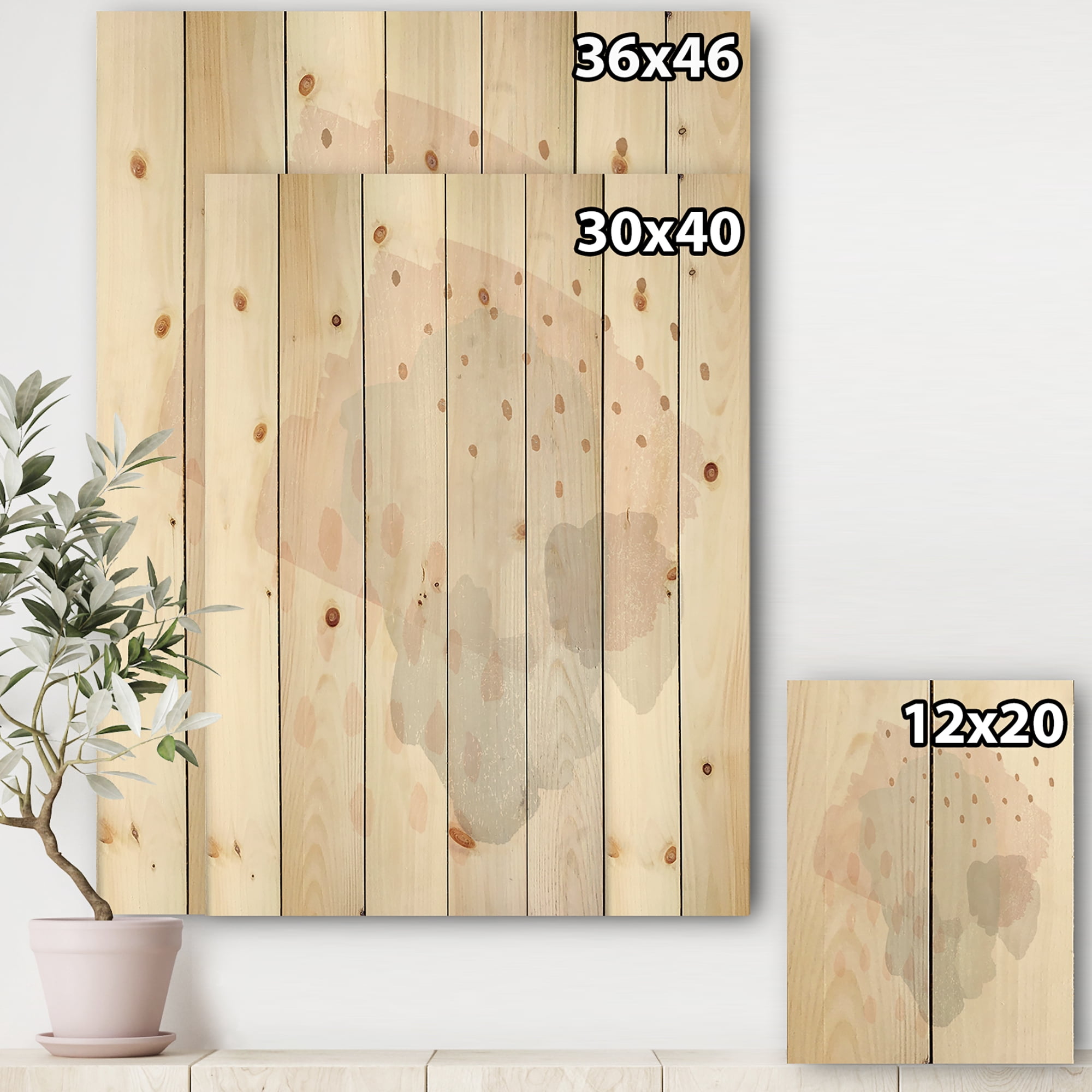 Designart 'Watercolor Minimal Blush II' Transitional Print on Natural Pine Wood