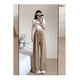 thumbnail image 1 of Pantalones anchos de seda de hielo marrón para mujer, pantalones Yamamoto plisados informales de cintura alta y finos de verano con protección solar y lino de algodón, 1 of 4