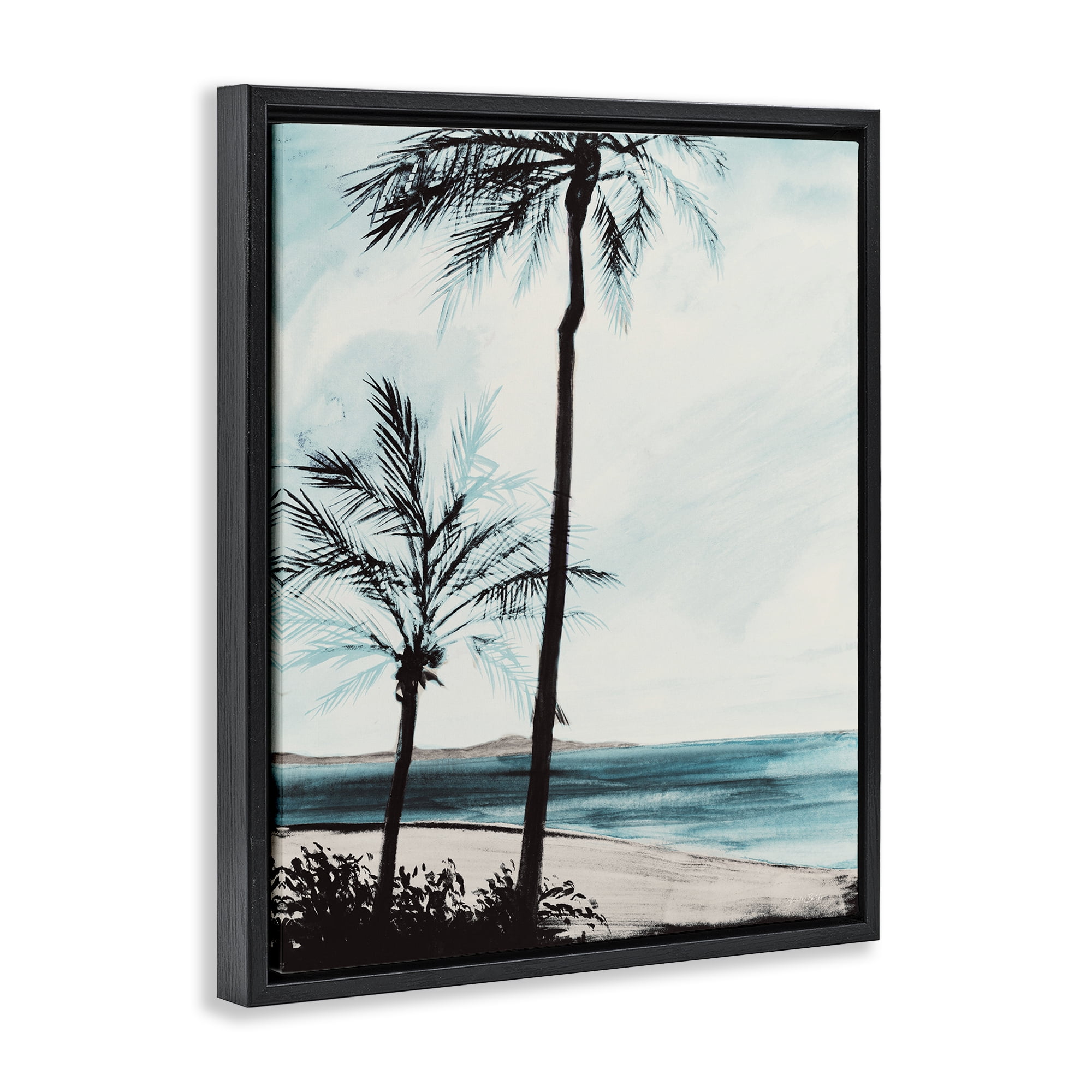 Stupell Industries Beach Palm Silhouettes Coastal Painting Black Floater Framed Canvas Art Print Wall Art, 17 x 21