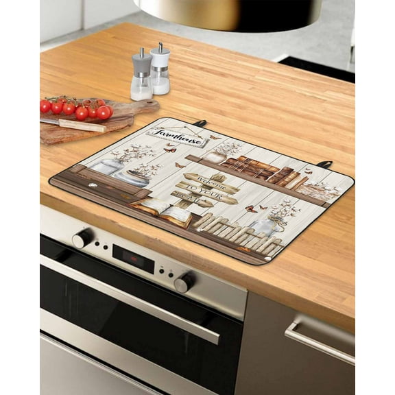 nqOlkjepod Large Induction Cooktop Protector Mat 24"x21", Farmhouse Vintage Stove Top Covers for Electric Stove, Country Cotton Book Butterfly Art Stove Burner Cover Mats, Glass Top Stove Cover