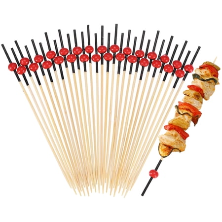 Uxcell 200-Pack Cocktail Picks 4.7 Inch Long Bamboo Fancy Toothpicks for Barbecue [Black + Red Bead]