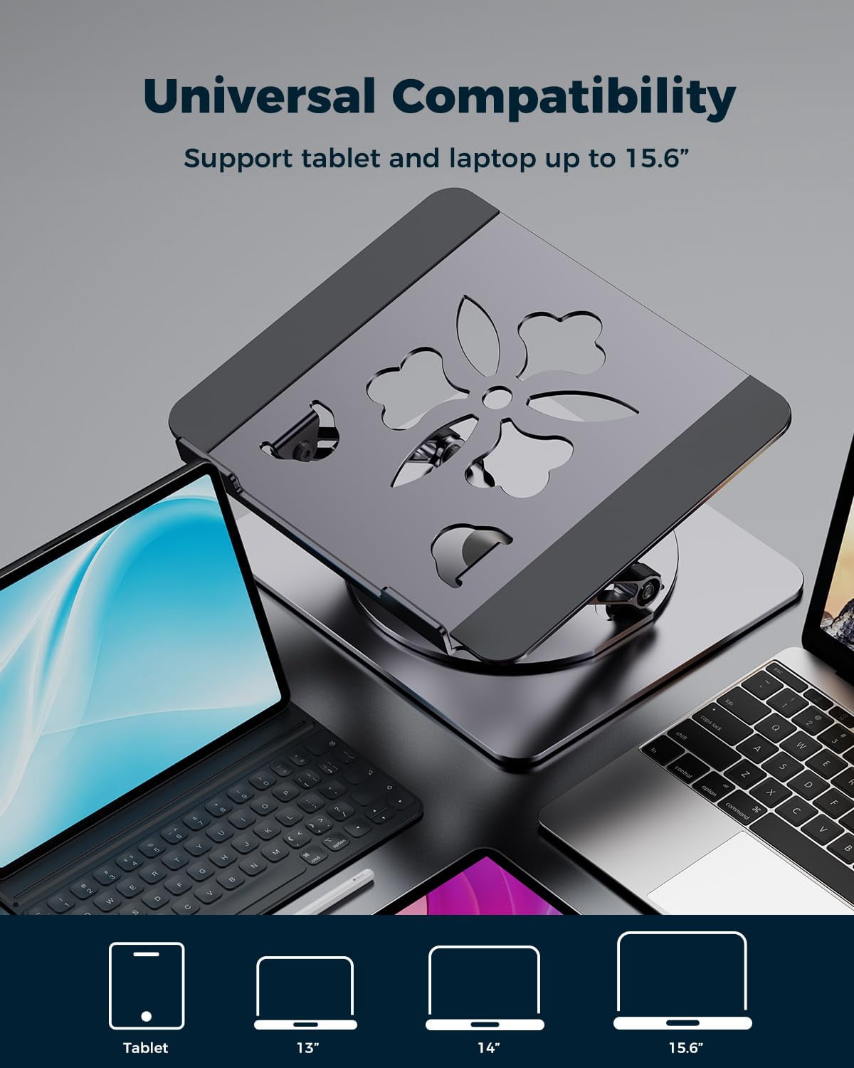 360° Rotating Laptop Stand For Desk | Adjustable  Foldable Portable Aluminum Riser Compatible With Macbook & All Laptops 10-16 Inch Gray
