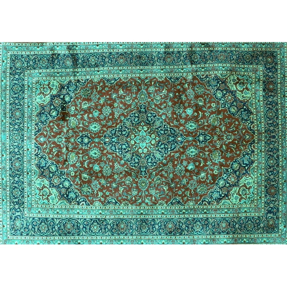 Ahgly Company Indoor Rectangle Medallion Turquoise Blue Traditional Area Rugs, 6' x 9'