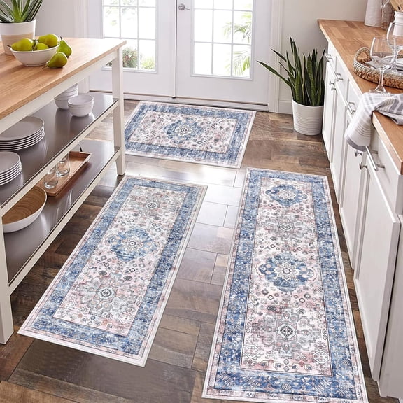 Farmhouse Kitchen Rugs Sets of 3, Kitchen Runner Rugs Non Slip Washable, Boho Kitchen Mats for Floor, Indoor Door Mat Entrance, Laundry Room Rug, Thick Kitchen Floor Mat Carpet
