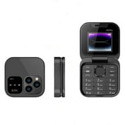Black i16pro Mini Flip Phone 2G GMS Foldable Flip Mini Cell Phone Mobile Phone Unlocked Flip Phone 1.77 '' Screen 2 SIM Camera Flashlight Radio Flip Mini Smartphone