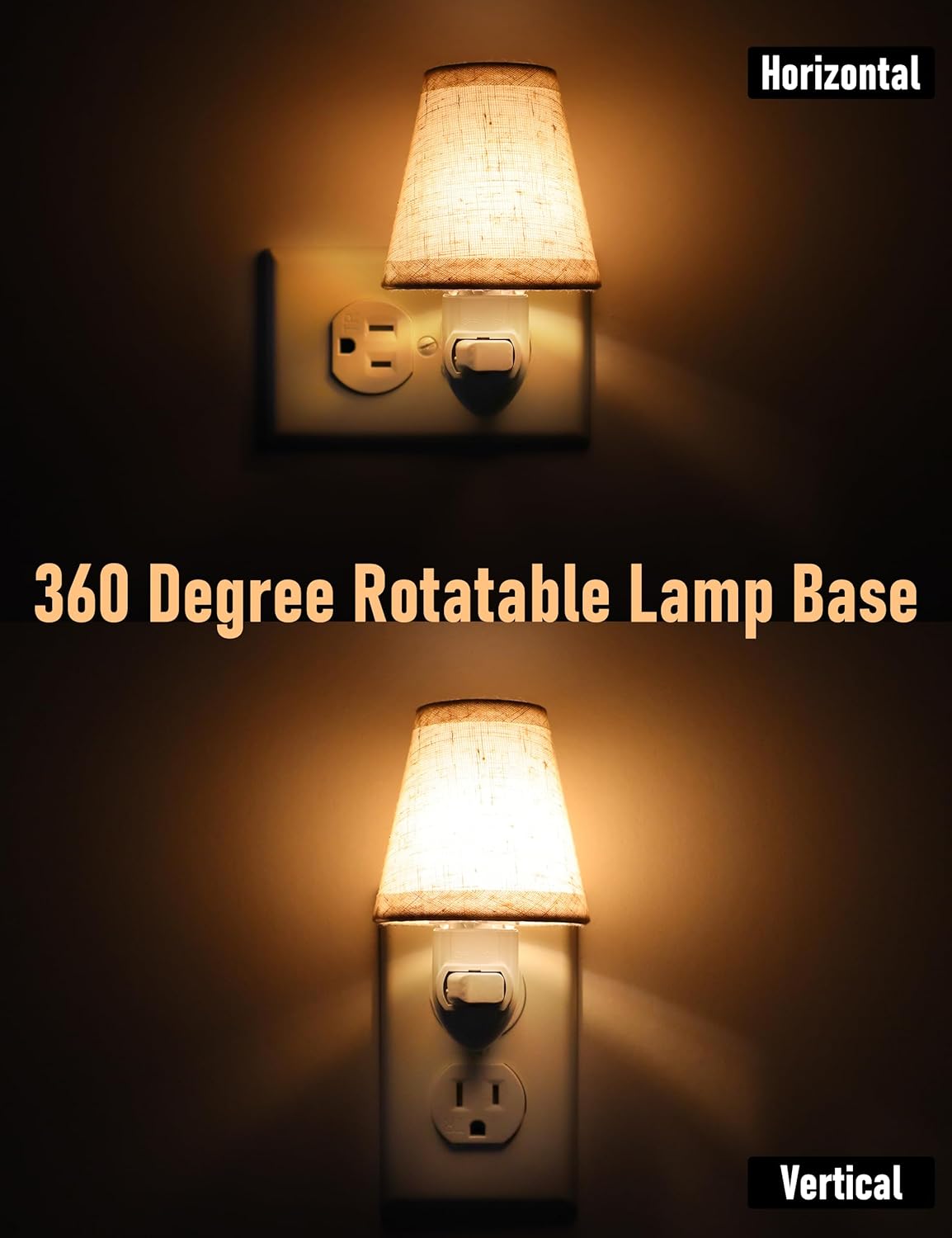 Vinta Plug in Night Light with Switch, 2-Pack 0.5W LED Night Lights Plug into Wall Socket, Soft Warm Baby Nursery Nightlight with Linen Fabric Lamp Shade for Adult Kids Room Bathroom Hallway