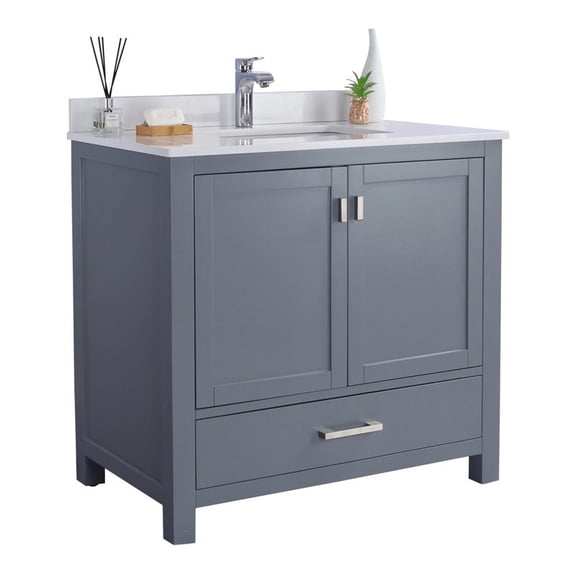 Laviva Wilson 36" Wood Cabinet with Quartz Countertop in Gray/White