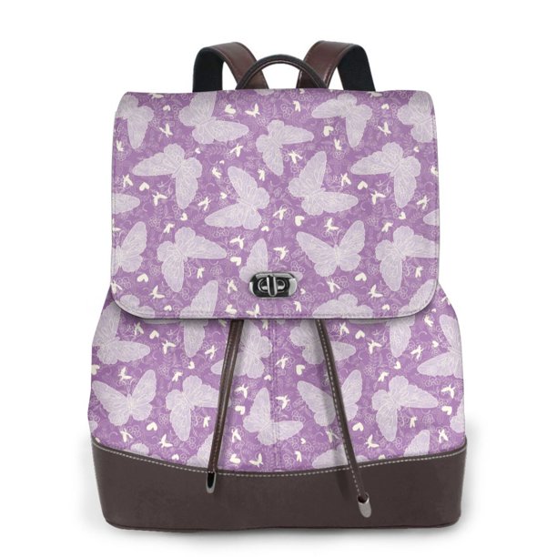 Fotbe Purple Butterflies Floral Mochila Bolso con Estampado para Mujer, Mochila Antirrobo de Nylon Impermeable, Bolsa Ligera de Hombro