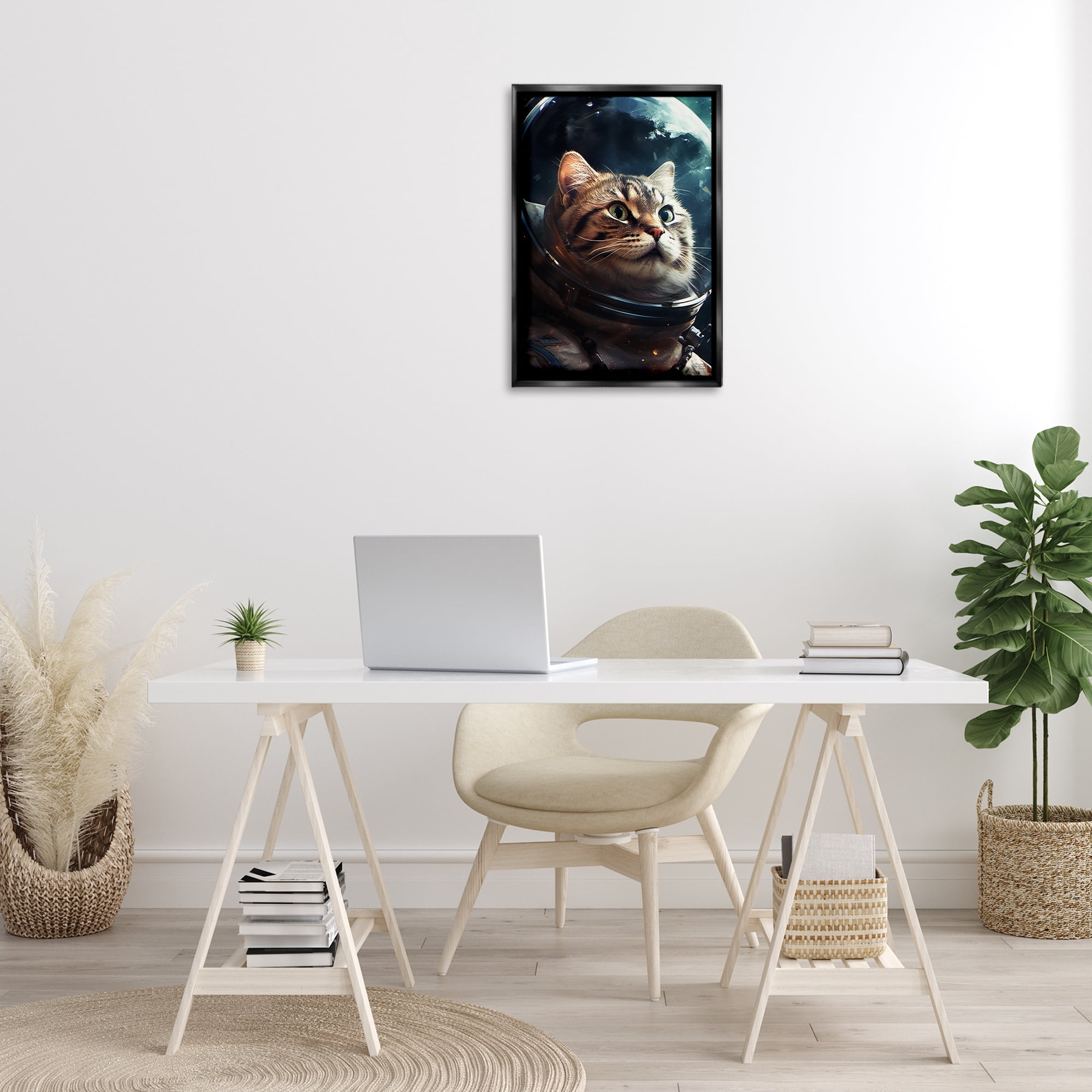 Stupell Industries Amazed Astronaut Cat Animals & Insects Painting Black Floater Framed Canvas Art Print Wall Art, 17 x 25