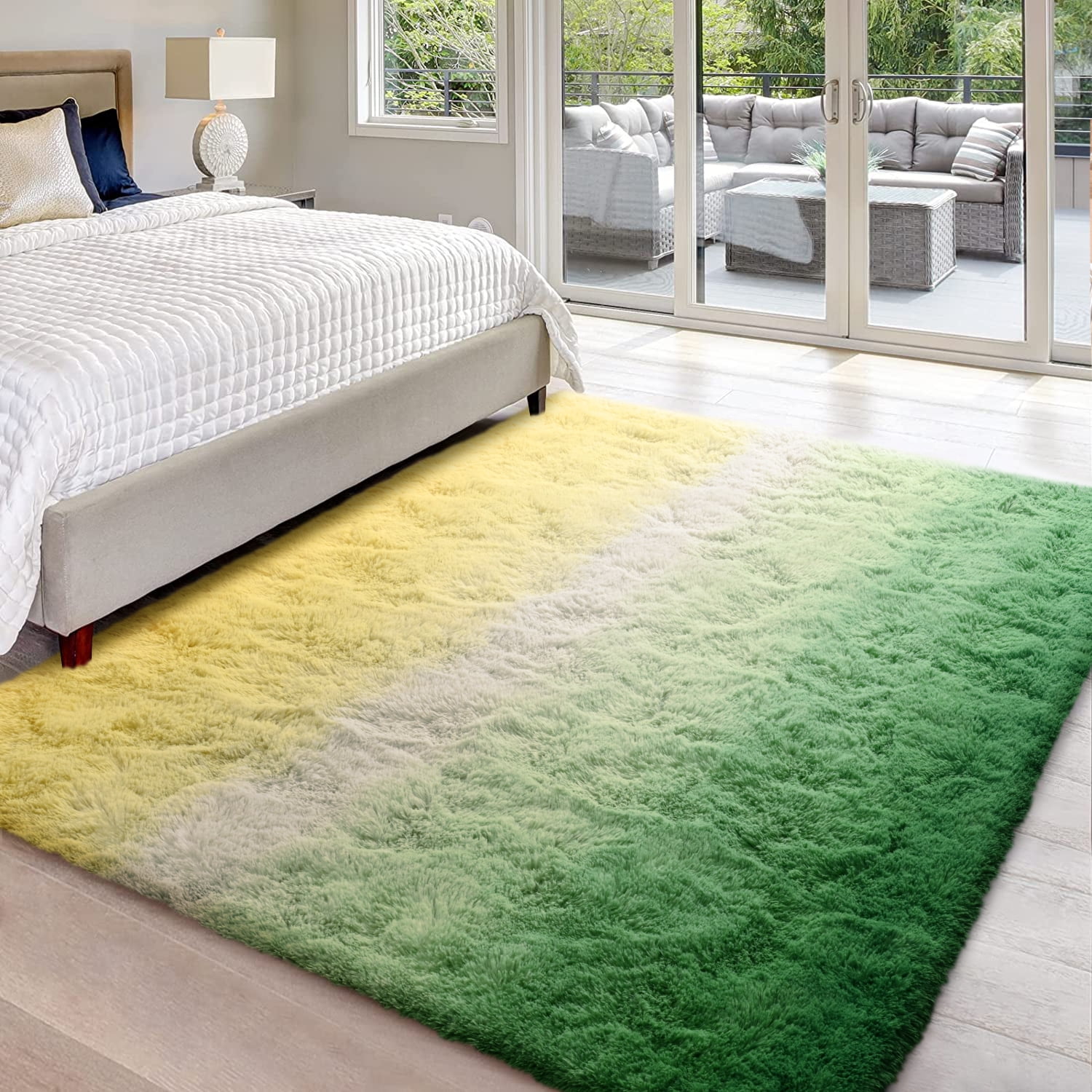 Lochas Fluffy Shag Area Rug Fuzzy Gradient Tie Dye Colorful Bedside Carpet Plush Rugs for Bedroom Living Room Nursery Baby Home Decor,5'x8',Yellow/Green