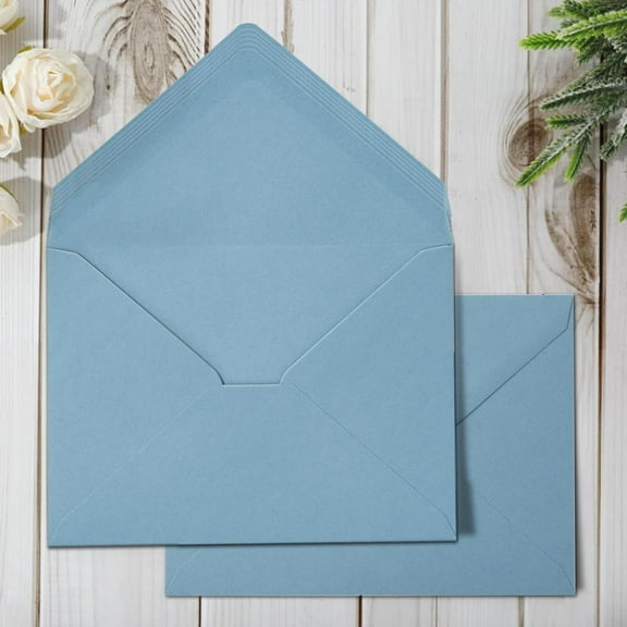 50Pcs A7 Invitation Envelopes Set Dusty Blue Greeting Card Envelopes V-Flap Envelopes Gift Card Sleeves for Mailing Envelopes Sending Card Wedding Baby Shower Birthday, 7.3x5.3 Inch