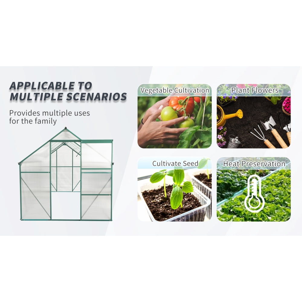 6x12 FT Polycarbonate Greenhouse with Raised Base & Heavy-Duty Aluminum Frame - Walk-In Design for All-Season Outdoor Gardening, Perfect for Your Backyard Oasis