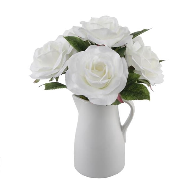 Flora Bunda SP1806E-WH 12' H Roses in Ceramic Water Pot,White